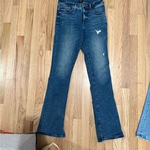 Express Dark Blue Flare Jeans with Subtle Distressing